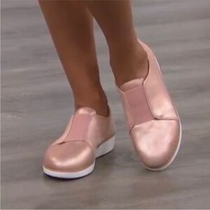 FitFlop Laceless Derby Pink Slip-On Shoes glitter rose shimmer metallic elastic